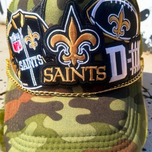 Black and Gold Camo Football New Orleans Hat | Removable Hat Chain