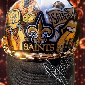 Black and Gold Baddie Football New Orleans Hat | Removable Gold Hat Chain
