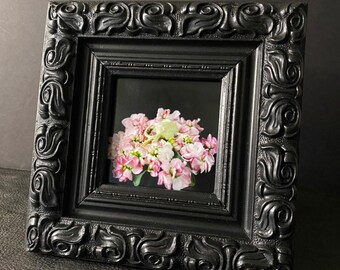 OOAK Framed Photography Print - Muskrat Love - Muskrat Skull Floating on Pink Delphinium Flowers from the Beauty and Decay Fine Art Series