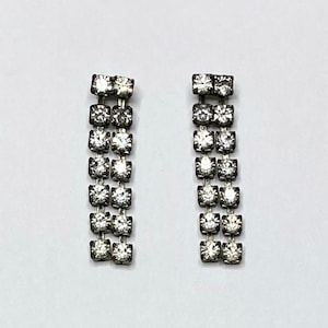 Vintage 1980's Art Deco 1940's Style Rhinestone Dangle Drop Pierced Earrings for Bridal Party Prom or Formal Events image 1