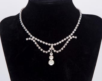 Vintage Art Deco 1930s Style Rhinestone Necklace - Double Strand Teardrop Design