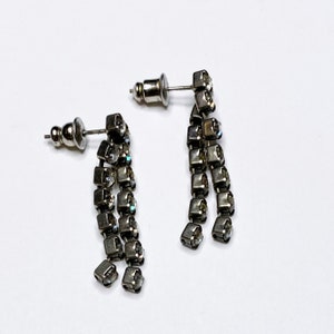 Vintage 1980's Art Deco 1940's Style Rhinestone Dangle Drop Pierced Earrings for Bridal Party Prom or Formal Events image 2