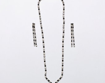 Vintage 1940's Art Deco Style Black and Silver Rhinestone Earring and Necklace Set