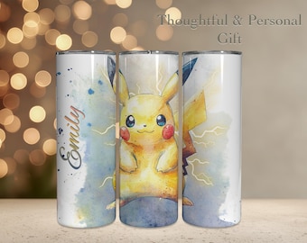Pokemon Characters Pikachu and Friends Personalized 20oz Skinny Watercolor Yellow Lightning Coffee Cup