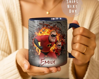 Incredibles 3D Mug Personalized Name 11oz Accent Coffee Cup Superhero Family Gift