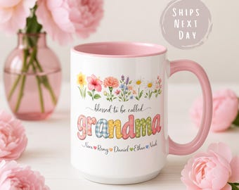 Personalized Wildflower Kids Names Grandma's Garden | 11oz Mug | Custom Floral Gift for Nana