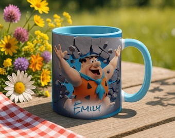 Fred Flintstone 3D Mug Personalized Name 11oz Accent Coffee Cup Stone Age Gift