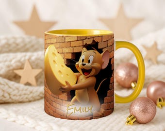 Jerry Mouse 3D Mug Personalized Name 11oz Accent Coffee Cup Cartoon Tom Jerry Gift