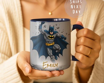 Batman Mug Personalized Name 11oz Accent Coffee Cup Dark Knight Hero Gift