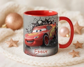 Lightning McQueen 3D Mug Personalized Name 11oz Accent Coffee Cup Cars Disney Gift