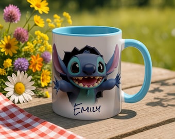 Personalized Stitch 3D Mug – Custom Name Accent Coffee Cup