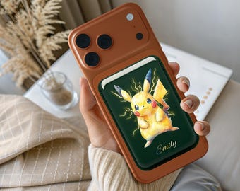 Pikachu MagSafe Wallet Personalized Pokemon Phone Card Holder Gift
