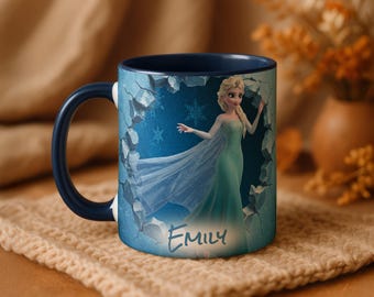Elsa 3D Mug Personalized Name 11oz Accent Coffee Cup Frozen Princess Disney Gift