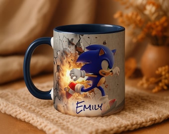 Sonic Hedgehog 3D Mug Personalized Name 11oz Accent Coffee Cup Sega Gamer Gift