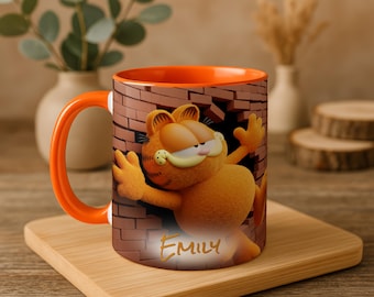 Garfield 3D Mug Personalized Name 11oz Accent Coffee Cup Lazy Cat Cartoon Gift