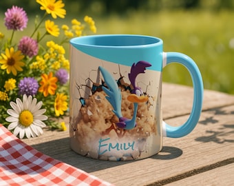 Road Runner 3D Mug Personalized Name 11oz Accent Coffee Cup Looney Cartoon Gift