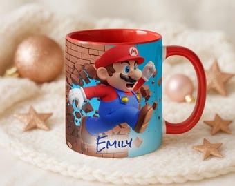 Super Mario 3D Mug Personalized Name 11oz Accent Coffee Cup Cartoon Gift