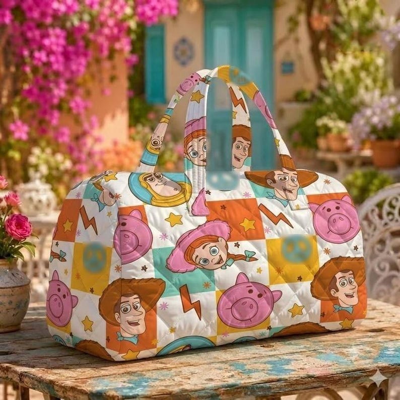 Personalized Toy Story Quilted Weekend Bag, Custom Duffle Bag For Kids, Toddler Travel Bag, Woody Buzz Lightyear Overnight Bag, Gift For Him image 2