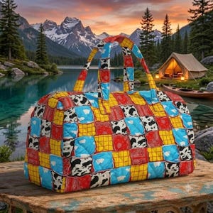 Toy Story Woody Buzz Duffel Bag, Quilted Patchwork Travel Bag, Western Cowboy Weekend Bag, Kids Overnight Bag, Gift for Disneyland Fans image 1