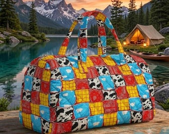 Toy Story Woody Buzz Duffel Bag, Quilted Patchwork Travel Bag, Western Cowboy Weekend Bag, Kids Overnight Bag, Gift for Disneyland Fans