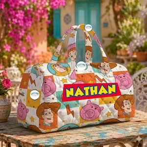 Personalized Toy Story Quilted Weekend Bag, Custom Duffle Bag For Kids, Toddler Travel Bag, Woody Buzz Lightyear Overnight Bag, Gift For Him image 1