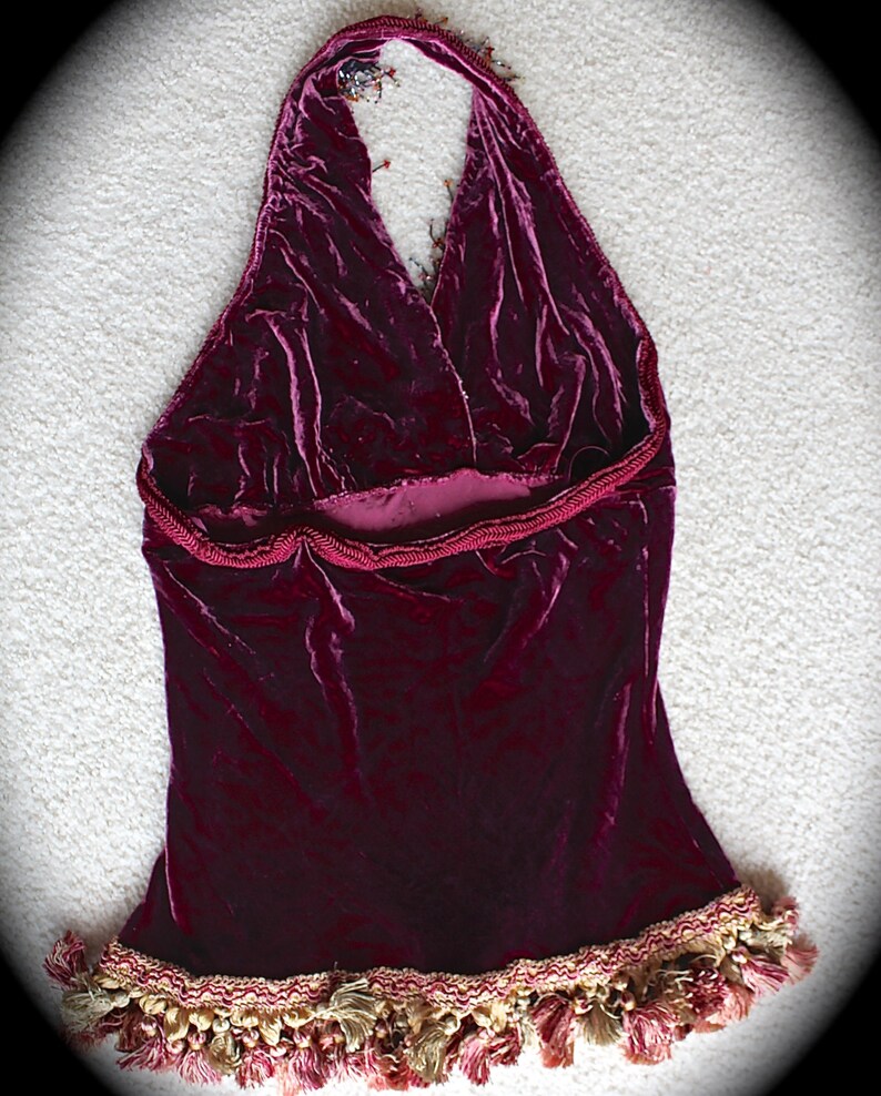 Bohemian Burlesque Velvet Beauty Halter Top Romantic Drop Dead Beautiful Large Size Unique OOAK