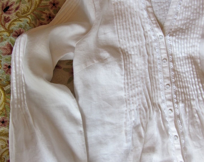 Romantic Boho Linen Poets Shirt Size MED Lace Details Shabby Chic ...