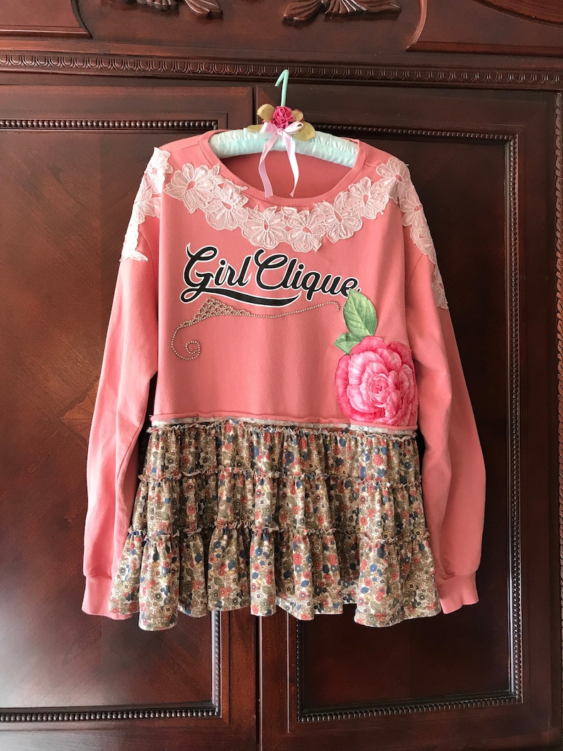Boho Polo Girl Clique Top Shabbed Rose Vintage Rhinestone Accent Unique Cutie FREE Size