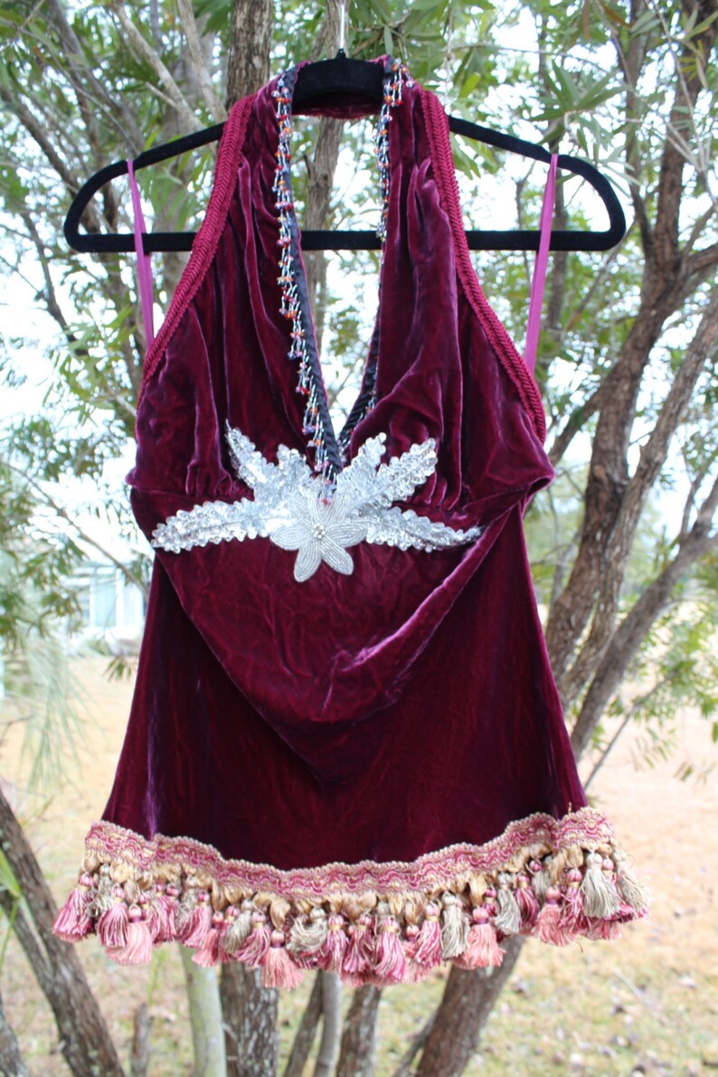 Bohemian Burlesque Velvet Beauty Halter Top Romantic Drop Dead Beautiful Large Size Unique OOAK