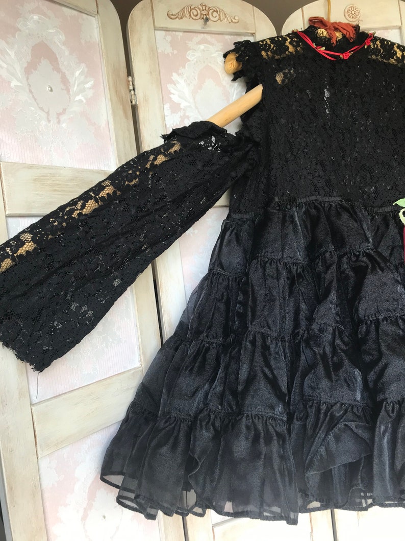 Goth Dark Mori Harejiku Tutu Voodoo Doll Dress Cut Out Shoulders Vampire Zombie Day Of The Dead Cutie Size XS Bust 3436