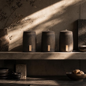 KAGE No. 03 Set | Ceramic Tea Canister Set | Handmade Pottery Storage Jars | Wabi Sabi Kitchen Decor
