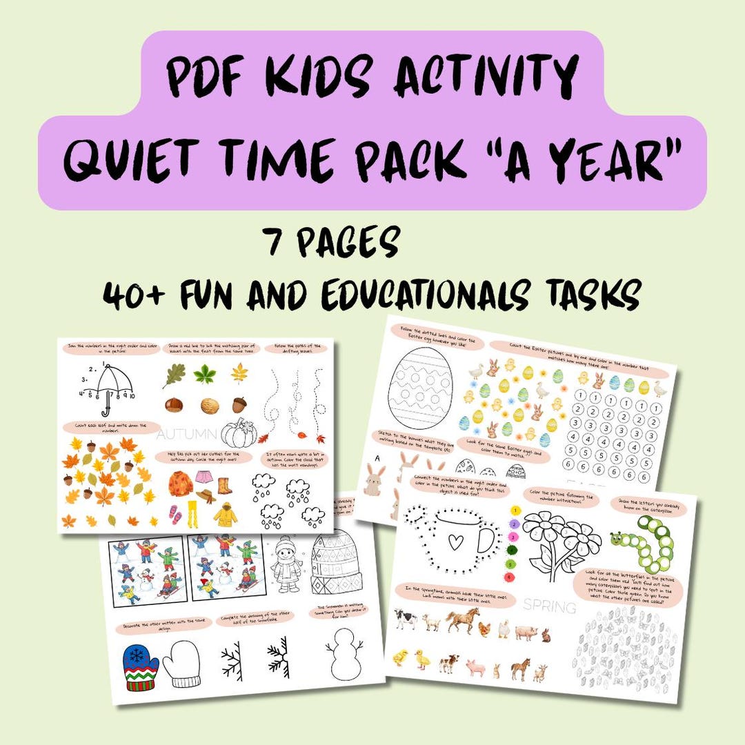 Busy Book Printable Worksheet "a Year" Kids 4+, Digitalproduct - Etsy