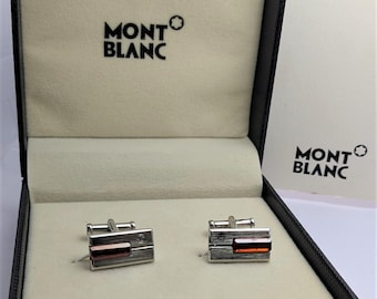 Montblanc Cufflinks with Silver with Red Stone Detail and Box