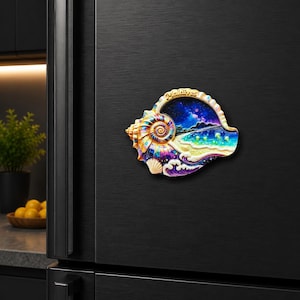 Maldives Souvenir 3D Resin Fridge Magnet, Starry Night Beach Glowing Jellyfish Conch Shell Decor, Ocean Travel Keepsake Kitchen Gift