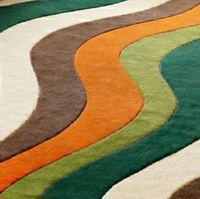 Abstract Area Rug, Pebble Pattern, Blue Green Beige Wool, Hand Tufted ...