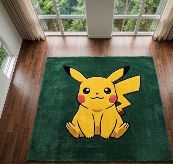 Hand Tufted Pikachu Wool Unique Pokémon Area for Kids Room Nursery