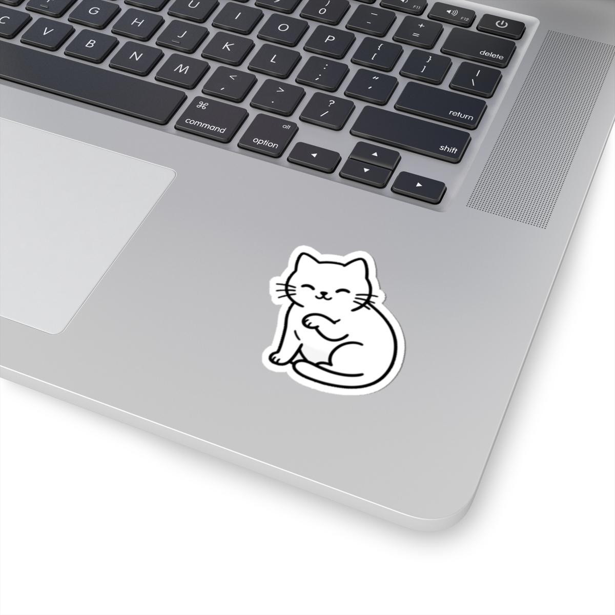 Minimalist Smiling Cat Sticker - Glossy Vinyl Decal for Laptop ...