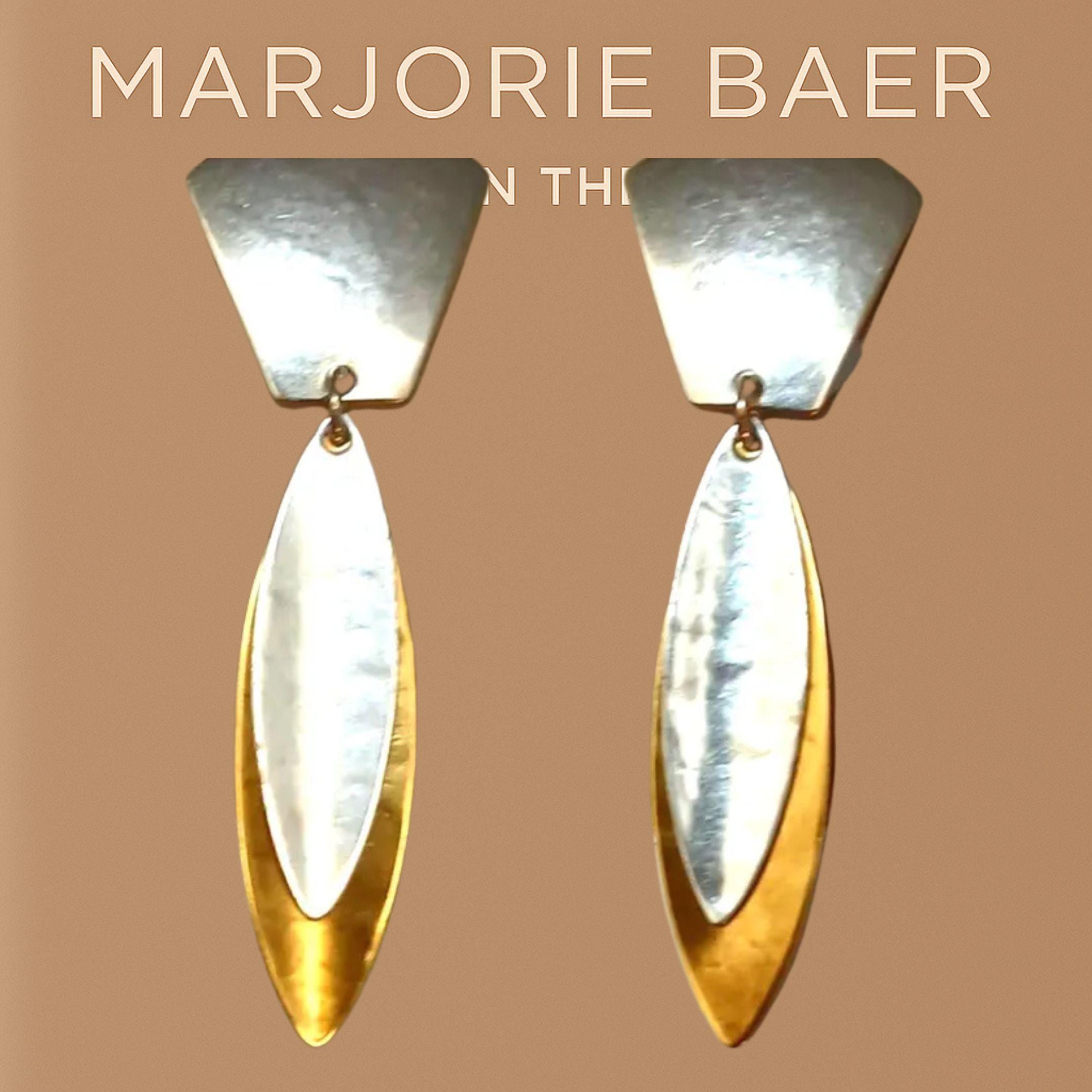 Two tone hammered clip on earrings | lightweight artisan design | Marjorie Baer