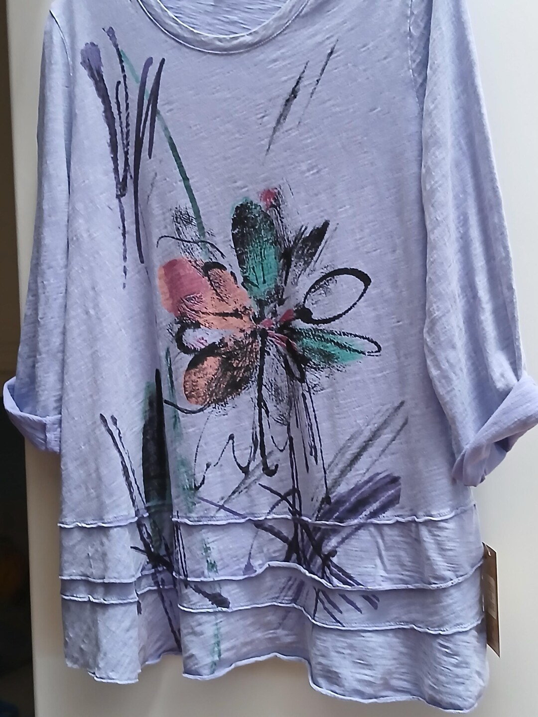 leisure tunic with high slit - periwinkle & springtime botanics