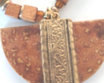 Tiger Eye Necklace, Handmade Ceramic Beads, Signed Carol Kent