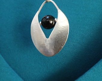 Silver necklace with black pearl accent | signed elegant keepsake versatile jewelry