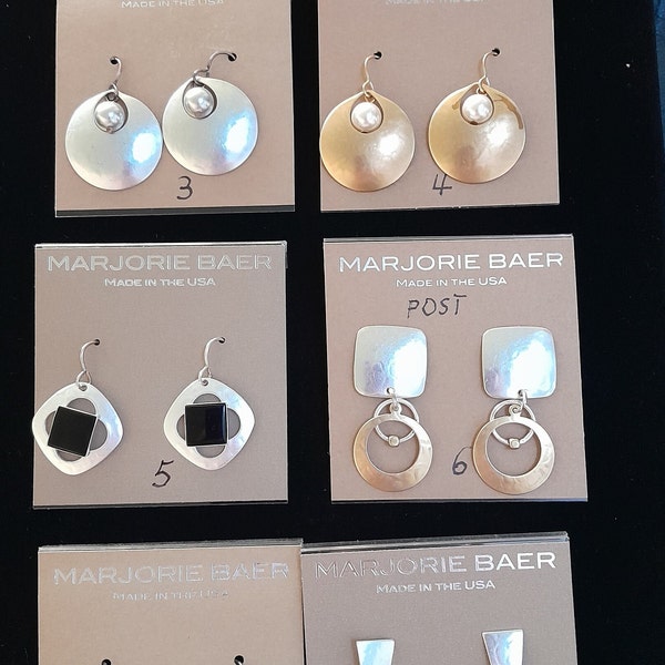 Earrings by Marjorie Baer. Beautiful mixed Metal Creations. Light and elegant. Choose the # Earring You like. Price is per each.