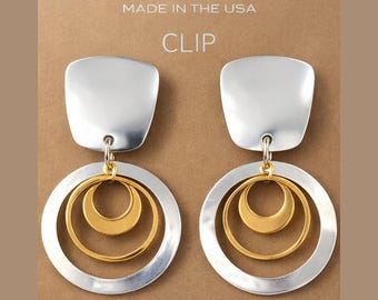 Lightweight no pinch mixed metal design clip-on earrings by Marjorie Baer