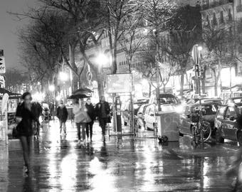 Paris France City Lights at Night Français Photographie Photo Print Paris Décor Noir et Blanc