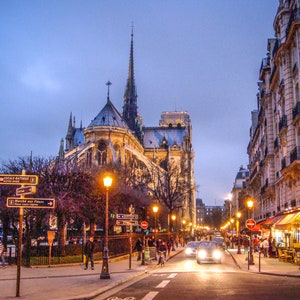 NOTRE DAME PARIS Photo Print Night Photography Notre Dame Cathedral Paris France Artwork