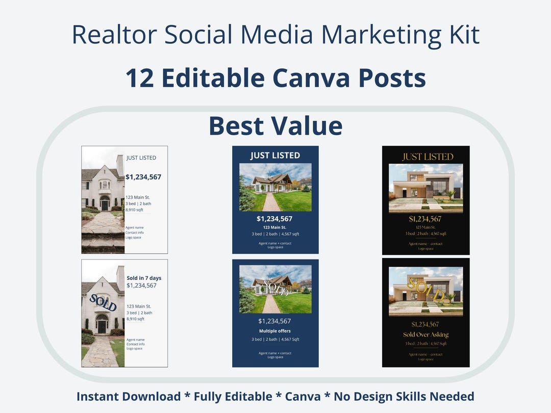 Real Estate Instagram Templates | Realtor Social Media Posts - Etsy