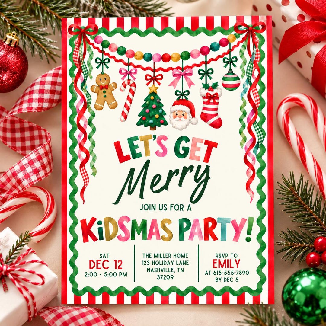 Kidsmas Party Invitation | Kids Christmas Party Invite | Canva Template ...