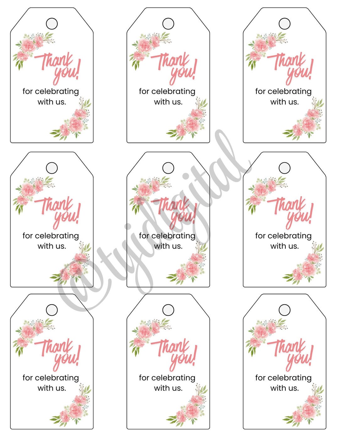 Printable Thank You Gift Tags | Floral Favor Tags, Instant Download - Etsy