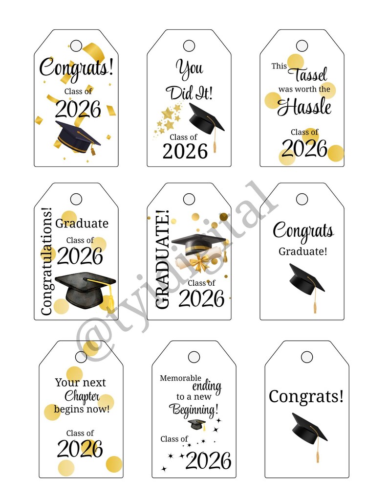 Printable Graduation Gift Tags | Set of 9 Congrats Grad Tags | Instant ...