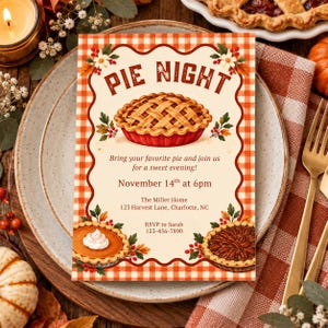 Pie Night Invitation | Friendsgiving Potluck Dessert Party | Canva Template